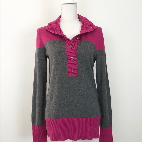 Eddie Bauer New Gray & Pink half Button Front Mock Neck Sweater - Picture 8 of 8